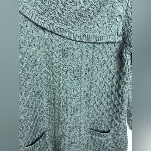 Aran Crafts Green Traditional Irish Merino Wool Chunky Knit Sweater Size Large - Picture 5 of 7